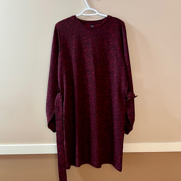 NWOT Burgundy Red Paisley Long Sleeve Dress by Icone Par Simons Size Large - Picture 7 of 10